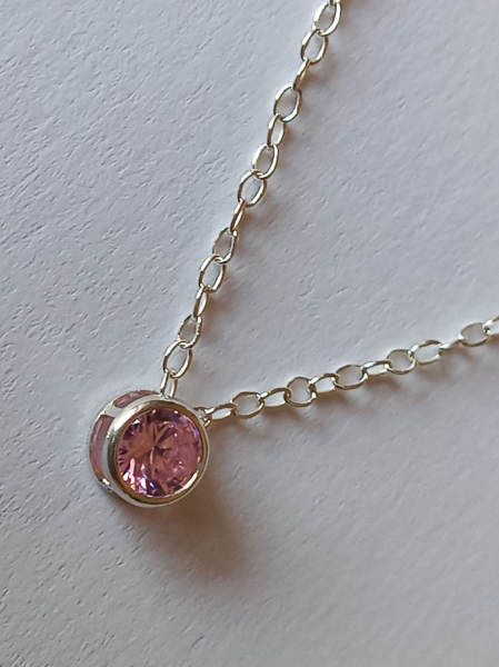 silver chain with 5 mm pink zirconia pendant-anchor chain 45 cm-